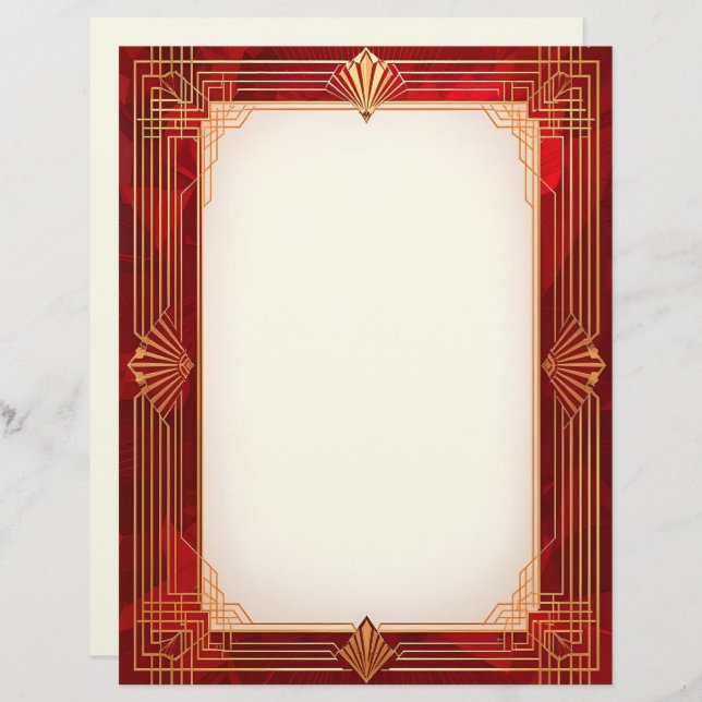 Gold Art Deco Frame on Red Background Letterhead (Front/Back)