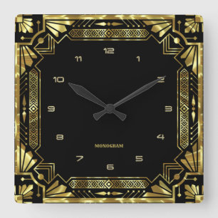 Gold Art Deco Frame Square Wall Clock