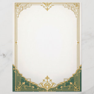 Gold Art Deco Frame with Green Bordeer Letterhead