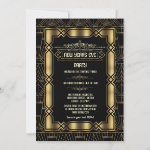 Gold Art Deco Gatsby 1920s New Year's Eve Party Invitation