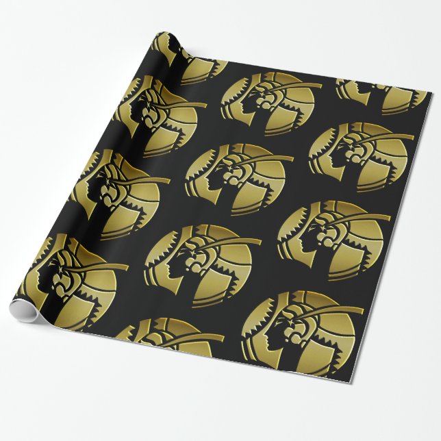 Gold Art Deco Lady Portrait Wrapping Paper (Unrolled)