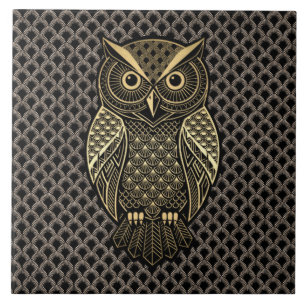Gold Art Deco Owl Tile