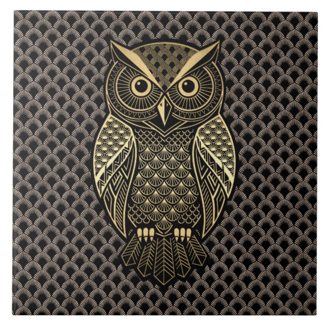 Gold Art Deco Owl Tile (Front)
