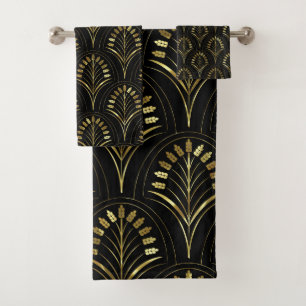 Gold Art Deco Pattern Bath Towel Set