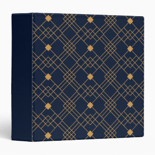 Gold art deco pattern on dark blue background binder