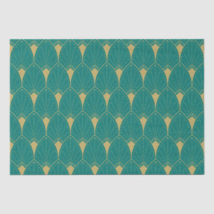 Gold Art Deco Pattern on Turquoise Background Tissue Paper