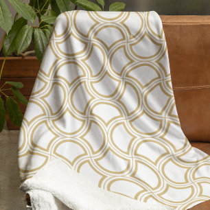 Gold Art Deco Pattern On White Fleece Blanket