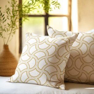 Gold Art Deco Pattern On White Throw Pillow