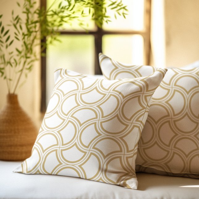 Gold Art Deco Pattern On White Throw Pillow (Creator Uploaded)