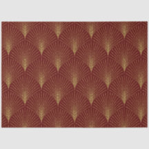 Gold Art-Deco Pattern Over Burgundy Background Tissue Paper
