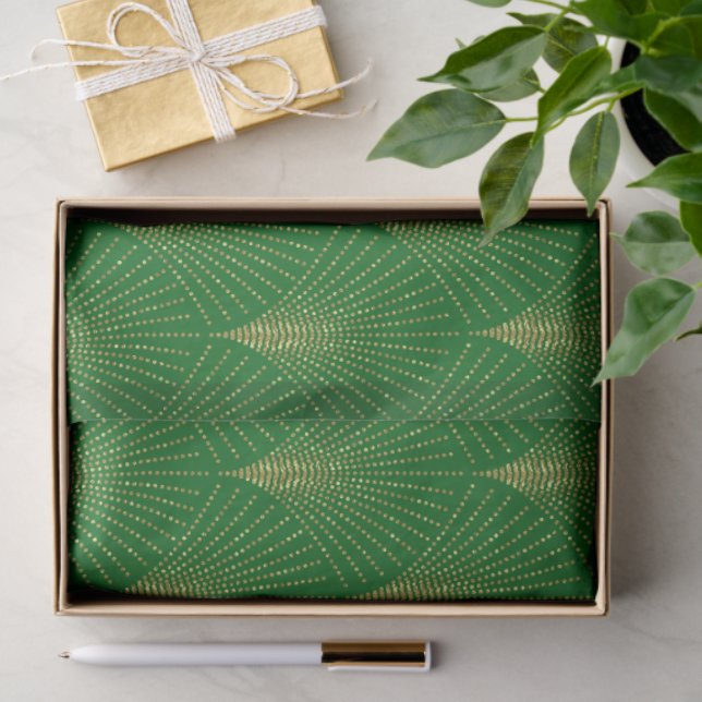 Gold Art-Deco Pattern Over GreenBackground Tissue Paper (Gift)