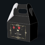 Gold Art Deco Vegas Casino Royale 50th Birthday   Favor Box<br><div class="desc">ANY AGE! Glam, Royal, Vintage card design Great Gatsby and Casino themed. It features a Great Gatsby, Roaring 1920's old Hollywood Art Deco style shape, royal faux gold freer-de-lis, vintage fonts, a pair of dice, as well, playing cards suits with a golden edges. Use Personalize tool to add your information....</div>