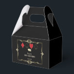 Gold Art Deco Vegas Casino Royale 50th Birthday   Favor Box<br><div class="desc">ANY AGE! Glam, Royal, Vintage card design Great Gatsby and Casino themed. It features a Great Gatsby, Roaring 1920's old Hollywood Art Deco style shape, royal faux gold freer-de-lis, vintage fonts, a pair of dice, as well, playing cards suits with a golden edges. Use Personalize tool to add your information....</div>