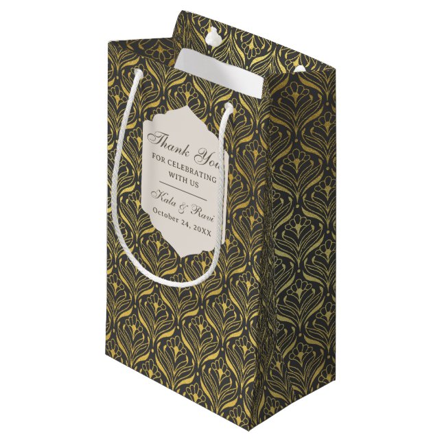 Gold Art Deco Wedding Return Gift Favour Gift Bag (Front Angled)