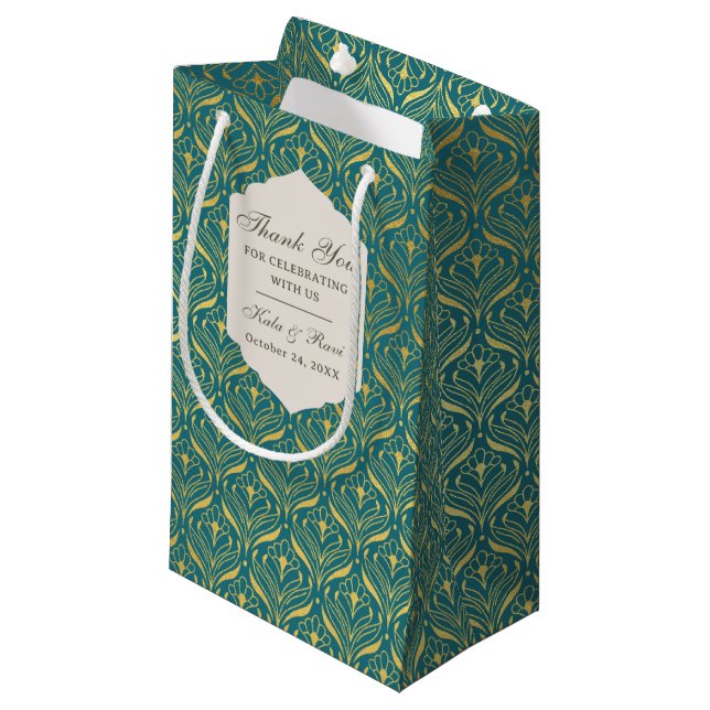 Gold Art Deco Wedding Return Gift Favour Gift Bag (Front Angled)