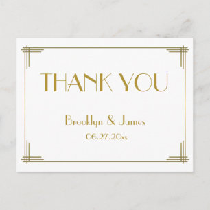 Gold Art Deco Wedding Thank You Postcards