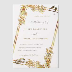 Gold Art Design Vellum Wedding Invitation Template