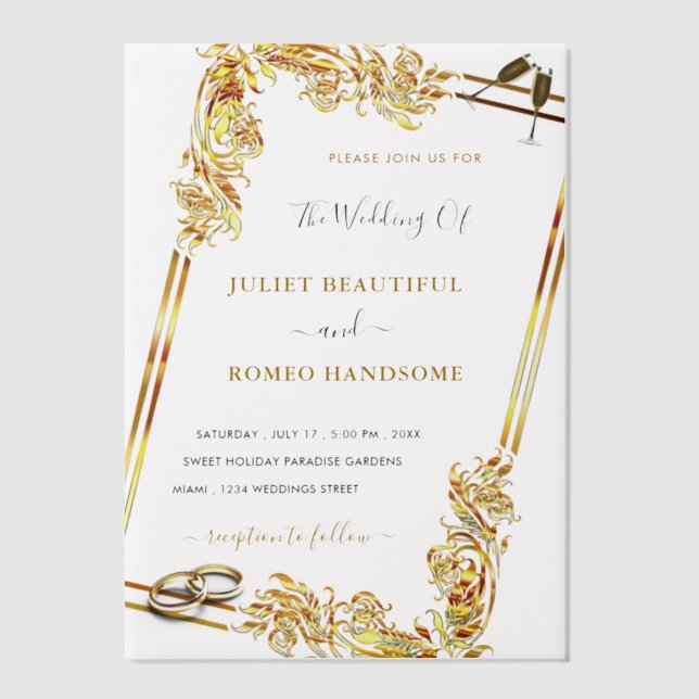 Gold Art Design Vellum Wedding Invitation Template (Front)
