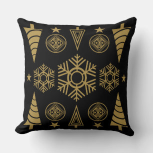 Gold Art Nouveau Christmas Decorative Throw Pillow