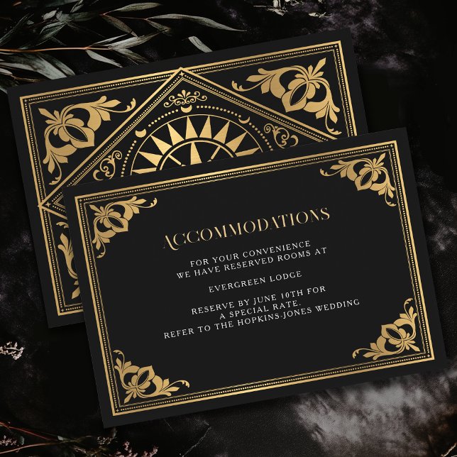 Gold Art Nouveau Gothic Wedding Accommodations Enclosure Card (Creator Uploaded)