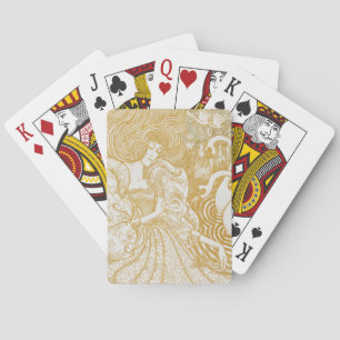 Gold Art Nouveau Vintage Woman Drawing Vintage Aes Playing Cards
