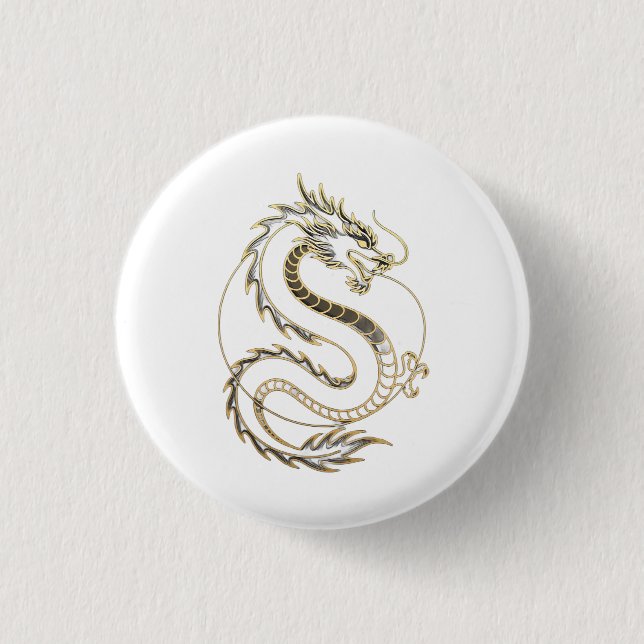 Gold Asia Dragon 1 Inch Round Button (Front)