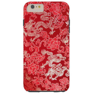 Gold Asian Chinese Imperial Dragon on Red Silk Tough iPhone 6 Plus Case