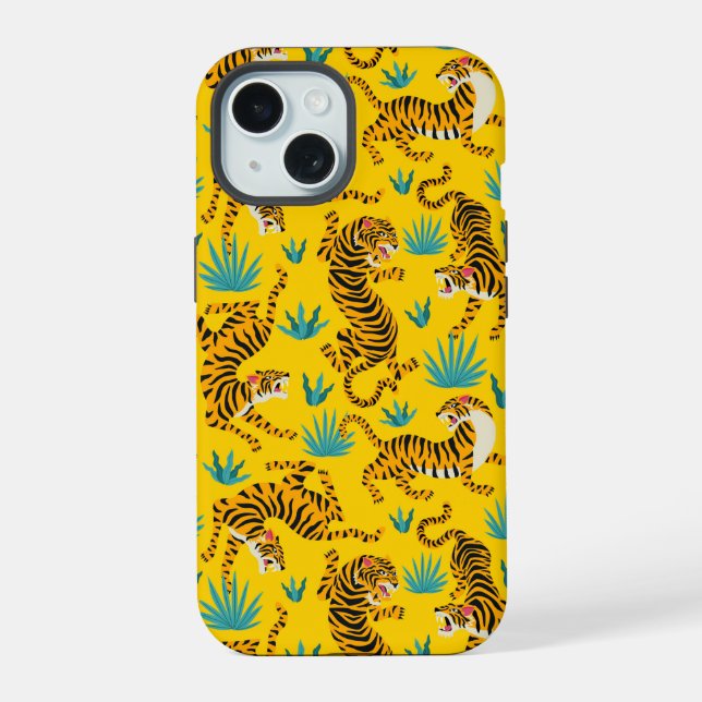 Gold Asian Tiger Pattern iPhone 15 Case (Back)