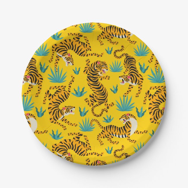 Gold Asian Tiger Pattern Paper Plate (Front)