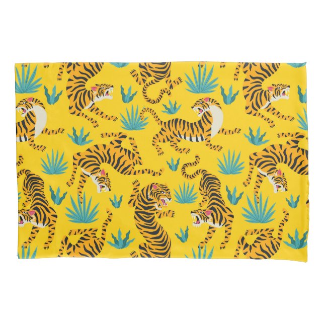 Gold Asian Tiger Pattern Pillowcase (Front-Left)