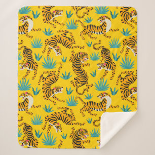 Gold Asian Tiger Pattern Sherpa Blanket