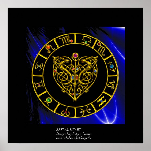 GOLD ASTRAL HEART ZODIAC SIGNS Black Blue (Front)