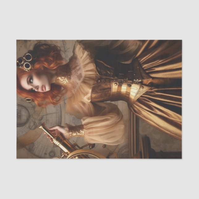 Gold Astronomer Steampunk Victorian Decoupage  Tissue Paper (Front)