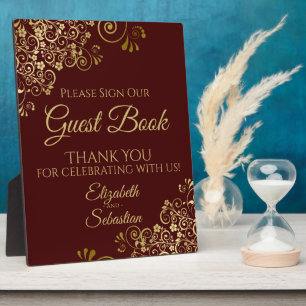 Gold & Auburn Brown Sign Our Guest Book Wedding Plaque