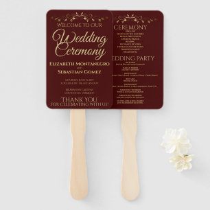 Gold & Auburn Elegant Flourish Wedding Program Hand Fan