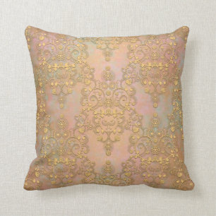 Gold Aurora Fancy Antique Lace Damask Throw Pillow