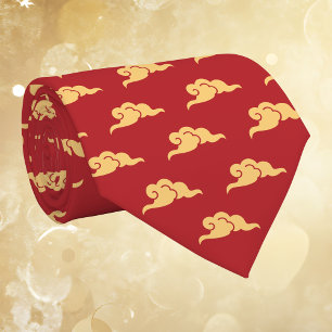 Gold Auspicious Clouds Yunwen Red Lunar New Year  Tie