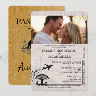 Gold Australia Passport Wedding Invitation