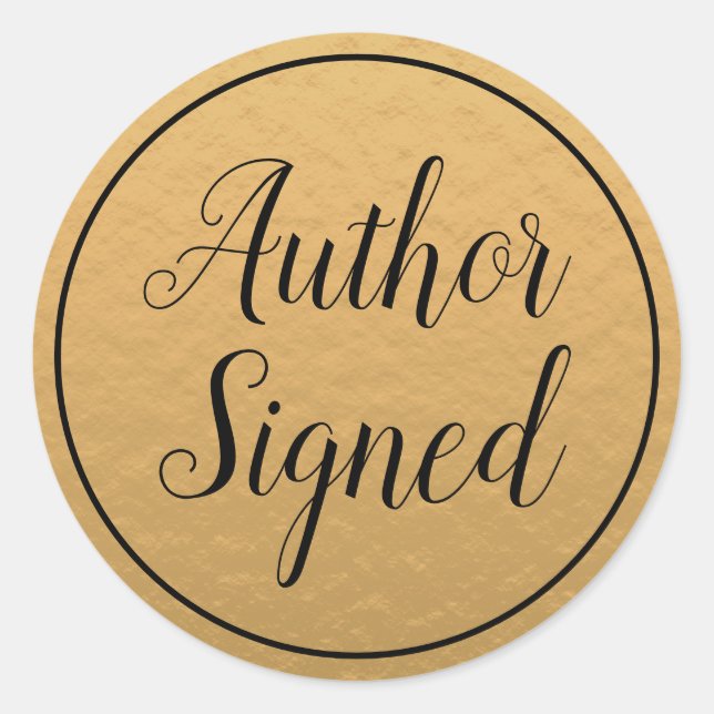 Gold Author Signed Modern Book Sales Classic Round Sticker (Front)