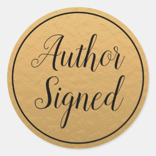 Gold Author Signed Modern Book Sales Classic Round Sticker