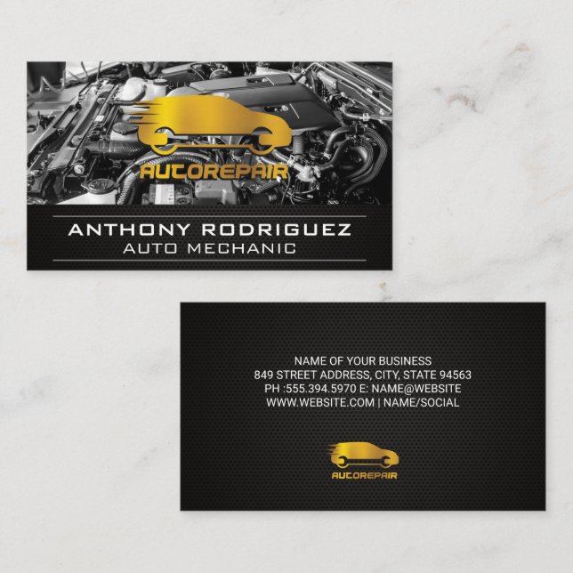 Gold Auto Repair | Engine Bay Business Card (Front/Back)