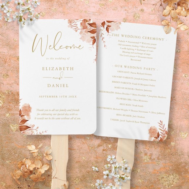 Gold Autumn Fall Floral Wedding Program Hand Fan (Gold Autumn Fall Floral Wedding Program Hand Fan)