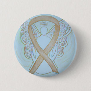 Gold Awareness Ribbon Angel Custom Art Buttons