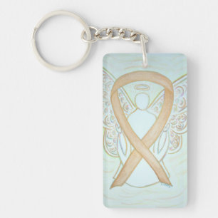 Gold Awareness Ribbon Angel Key chain
