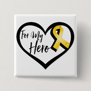 Gold Awareness Ribbon For My Hero 2 Inch Square Button
