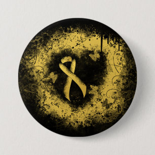 Gold Awareness Ribbon Grunge Heart 3 Inch Round Button