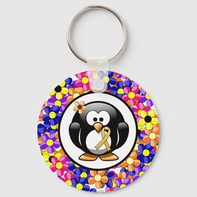 Gold Awareness Ribbon Penguin Keychain (Front)