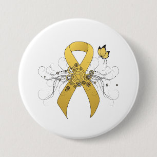 Gold awareness Ribbon with Butterfly 3 Inch Round Button