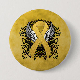 Gold Awareness Ribbon with Wings 3 Inch Round Button
