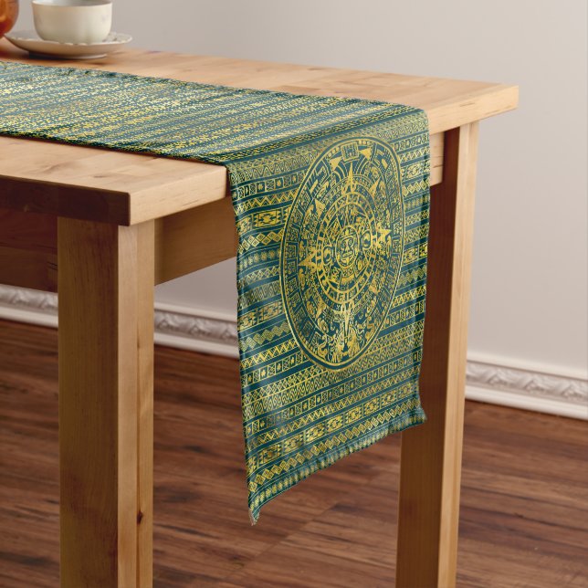 Gold  Aztec Inca Mayan Calendar Short Table Runner (In Situ)